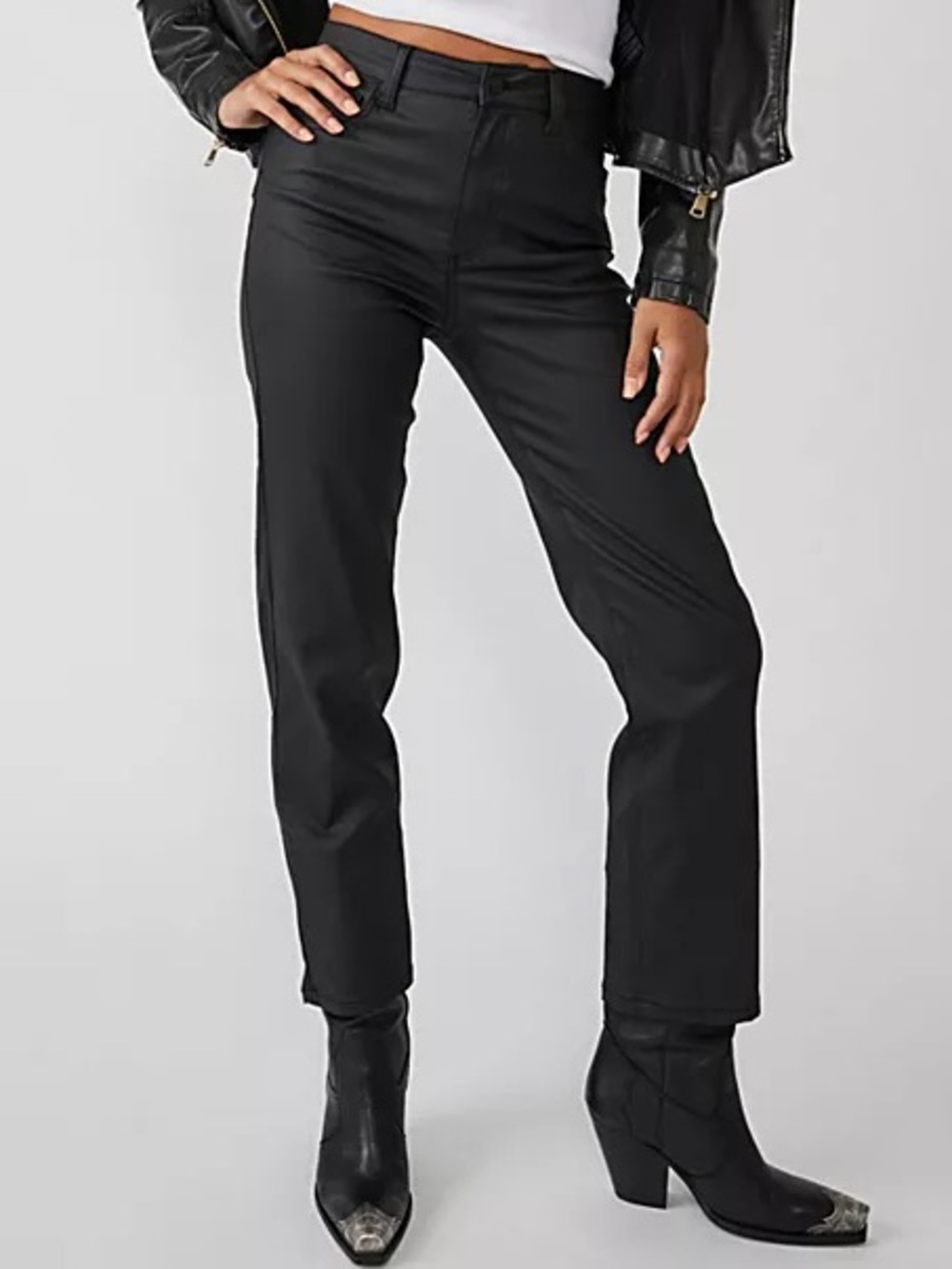 Free People Pacifica High Rise Slim Straight Leg Jeans Coated Vegan We The Free